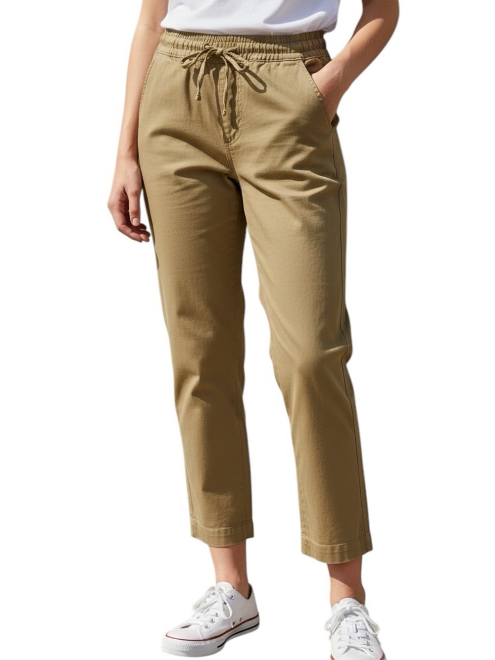 GAP Khaki Drawstring Cropped Pants Cropped Ankle Pull-on New